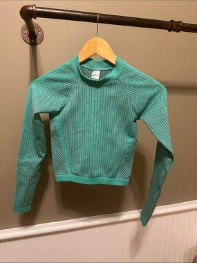 Fabletics Teal and Gray Striped Long Sleeve Top